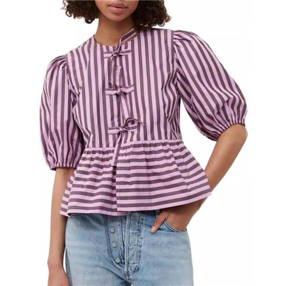 Puff Sleeve Bow Tie Blouse